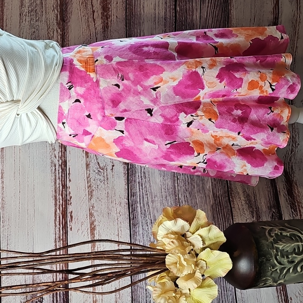 Allison Taylor Pink & Orange Floral A-Line Skirt